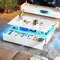 YITAHOME Couchtisch Weiß, Wohnzimmertisch Hochglanz Mit 16-Farbiger LED Beleuchtung Modern, Beistelltisch Weiss Mit Offenem Ausstellungsregal Und 4 Ausziehbaren Schubladen 90X55X41,1 Cm