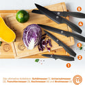 Masterchef Messerblock Mit Messer, Messerset Mit Block, Scharfe Messer Set Mit Küchenmesser, Kochmesser, Brotmesser, Schälmesser & Allzweckmesser, Edelstahlklingen, Softgriff, 6-Teilig, Schwarz