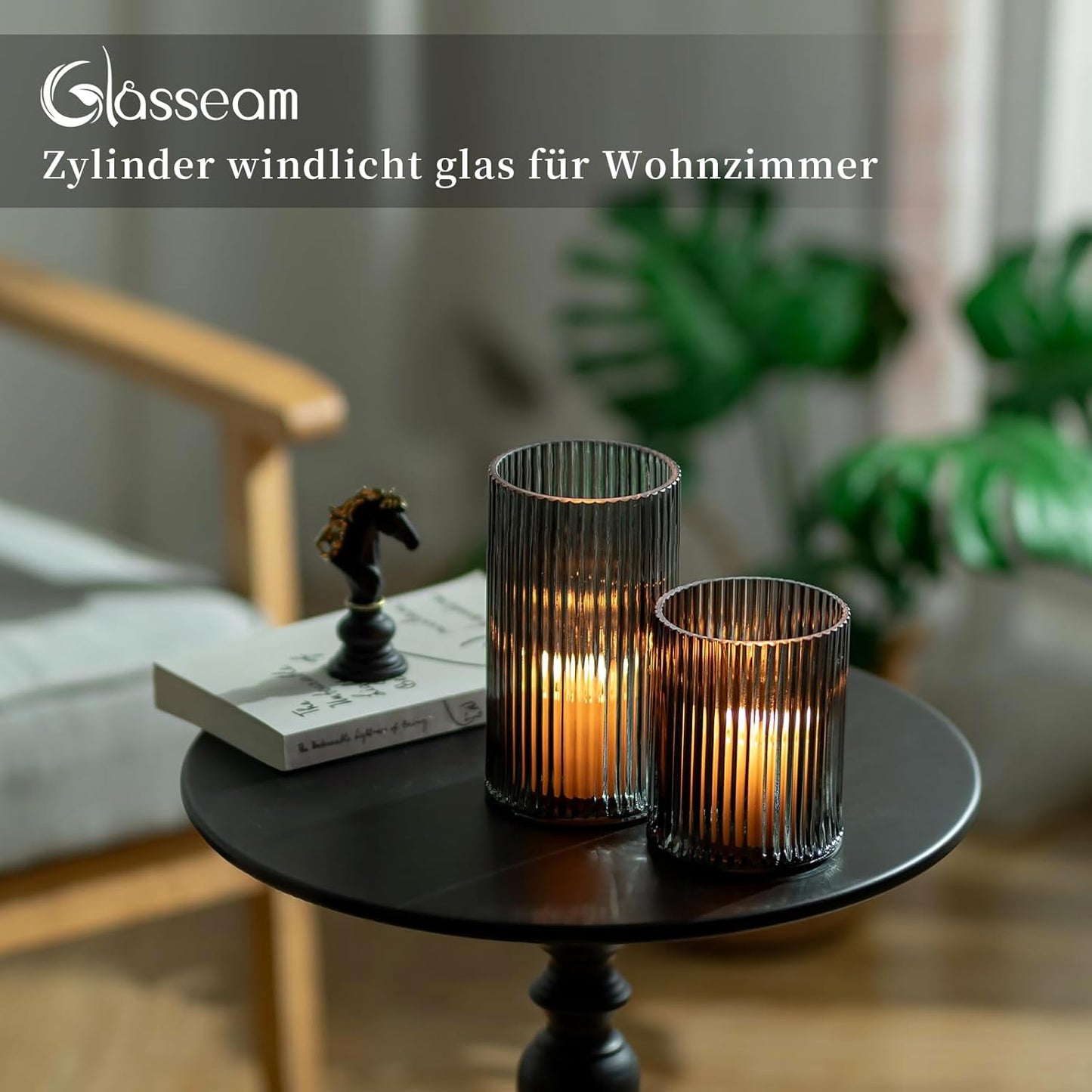 Glasseam Verstärktes Windlicht Glas Kerzengläser: 2Er Set Schwarz Kerzenglas Kerzenhalter Stumpenkerzen Für Tischdeko Glaszylinder Für Kerzen Modern Vase Windlicht Outdoor Für Deko Wohnzimmer