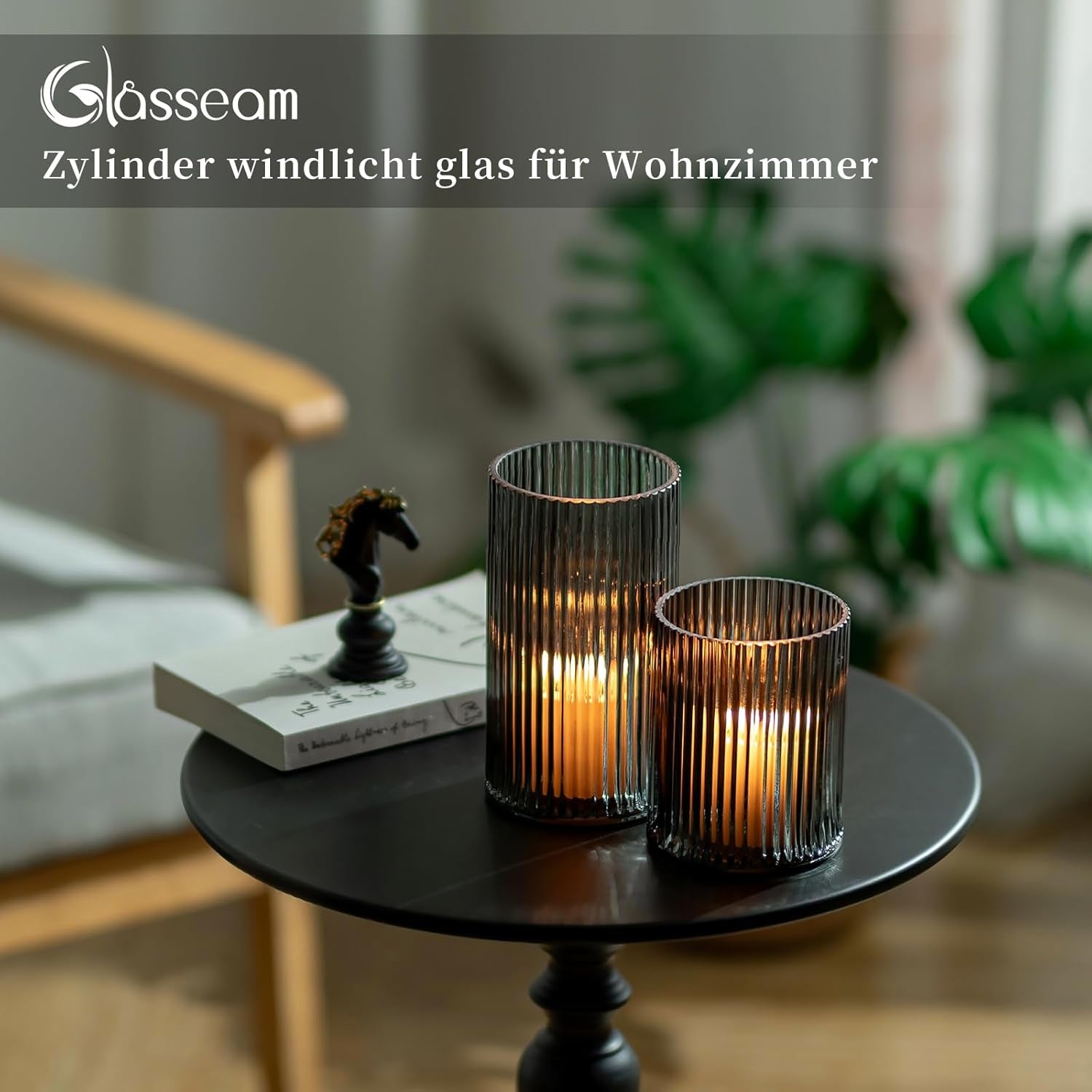 Glasseam Verstärktes Windlicht Glas Kerzengläser: 2Er Set Schwarz Kerzenglas Kerzenhalter Stumpenkerzen Für Tischdeko Glaszylinder Für Kerzen Modern Vase Windlicht Outdoor Für Deko Wohnzimmer