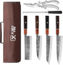 Japan Messer-Set, Hochkohlenstoffstahl Japan Nakiri Santoku Messer, Handgeschmiedetes Fleisch-Hackmesser Mit Zubehör Für Die Küche, Camping Und BBQ, Messer-Set Mit Tragetasche