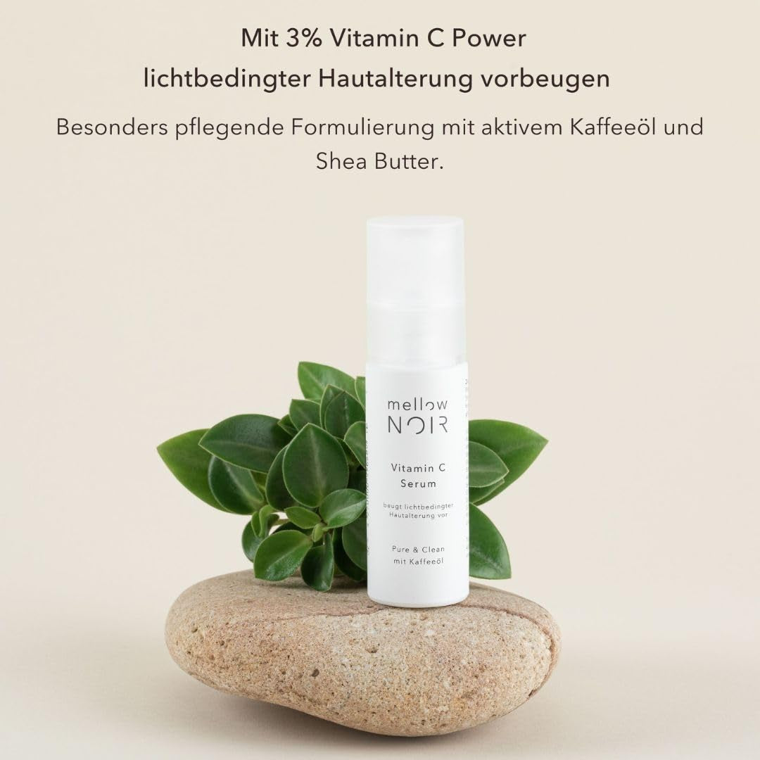 Mellow NOIR Vitamin C Serum 30Ml | Beugt Lichtbedingter Hautalterung Vor | anti Aging Gesichtsserum Mit Vitamin C | Vegane, Zertifizierte Naturkosmetik Zur Gesichtspflege