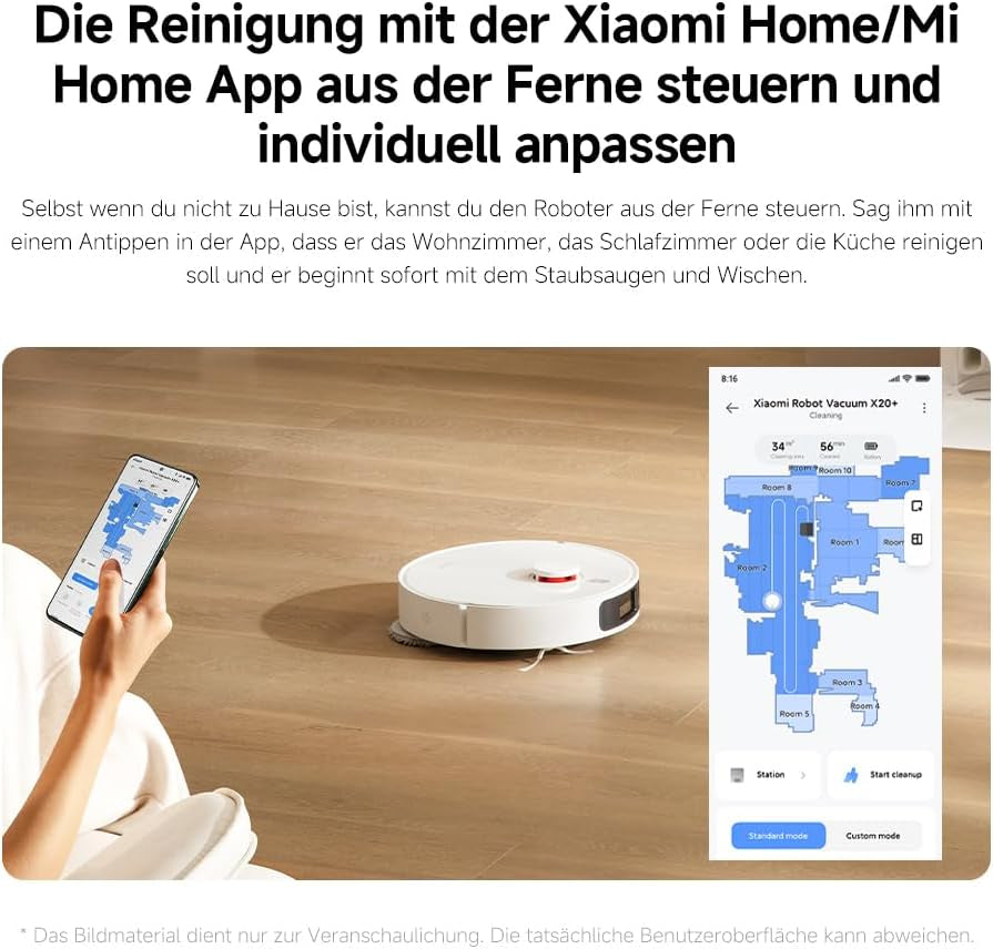 Xiaomi Robot Vacuum X20+ Saugroboter Mit Absaugstation Und 4L/4L Frisch- & Altwassertank - 2 Rotierende, Auto-Trocknung Wischmops, Bis 280M² Wischen, 6000Pa Saugkraft, Lds-Navigation, Alle Bodentypen