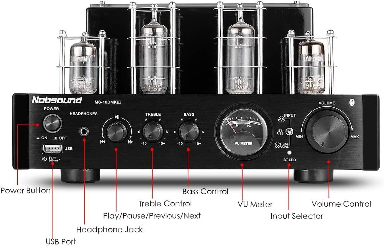 Nobsound MS-10D MKIII Hifi Röhrenverstärker: Bluetooth Hybrid Röhren-Endstufe Stereo Subwoofer Amplifier Usb/Optisch/Koax