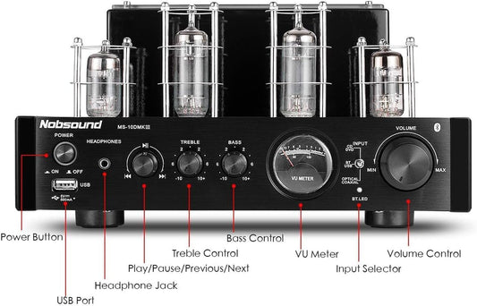 Nobsound MS-10D MKIII Hifi Röhrenverstärker: Bluetooth Hybrid Röhren-Endstufe Stereo Subwoofer Amplifier Usb/Optisch/Koax