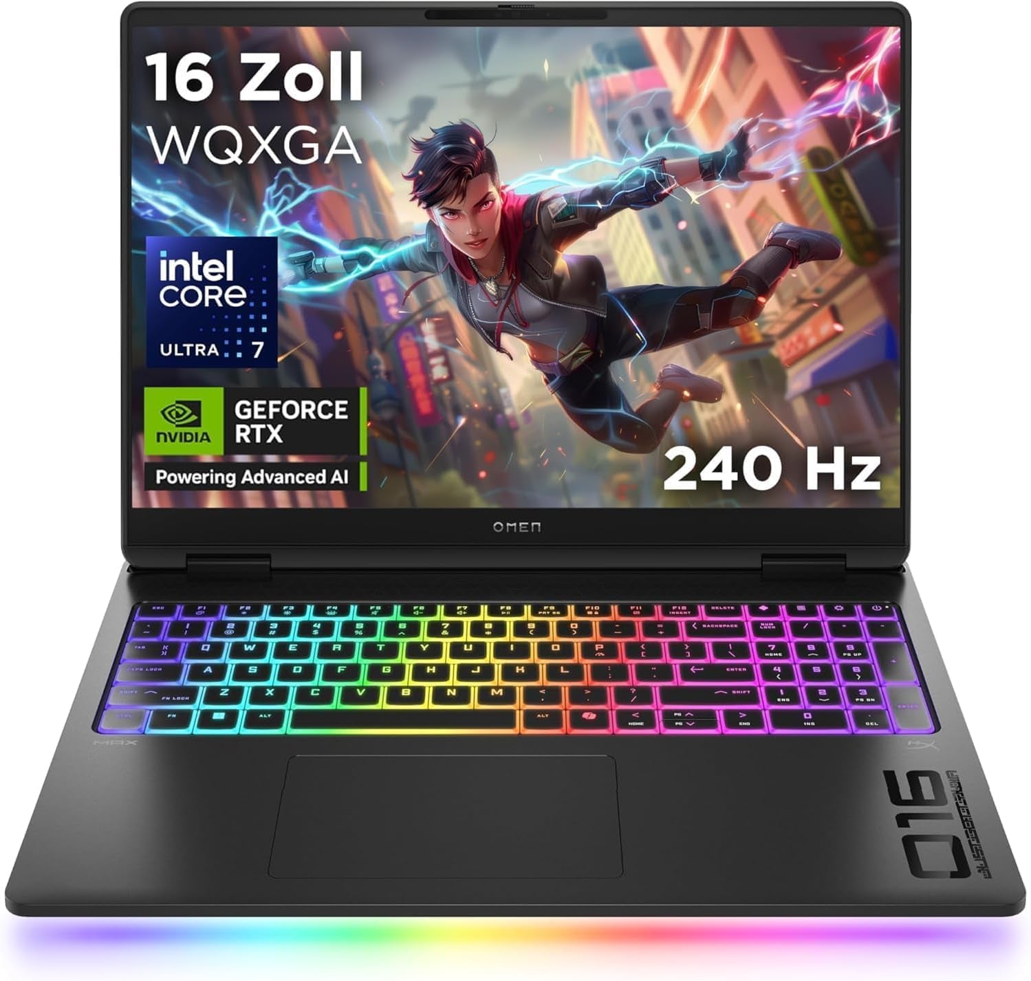 HP Omen MAX Gaming Laptop, 16" 2.5K WUXGA Display 240Hz, Intel Ultra 7-255HX (20C) 13 NPU Tops, NVIDIA Geforce RTX 5070 Ti 12GB VRAM, 32 GB DDR5 RAM, 1 TB SSD, Win 11, QWERTZ, RGB, Alu Schwarz