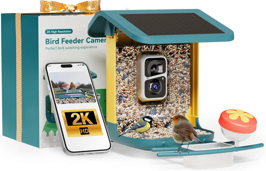 2K Vogelhaus Mit Kamera, Solarbetrieben, KI Identifiziert Über 10.000 Vogelarten, 1.8L, IP65 Wasserdicht, 2,4 Ghz/5 Ghz, Vogelbox-Kamera Mit Vollfarb-Nachtsicht, Geschenk Für Vogelliebhaber