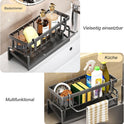 Spüle Küchen Organizer, Spülbecken Organizer Mit Selbstentleerender Ablaufwanne for Schwammhalter, Handtuchhalter, Spültuchhalter, Super Organizer Für Küche Und Badezimmer. (Schwarz)