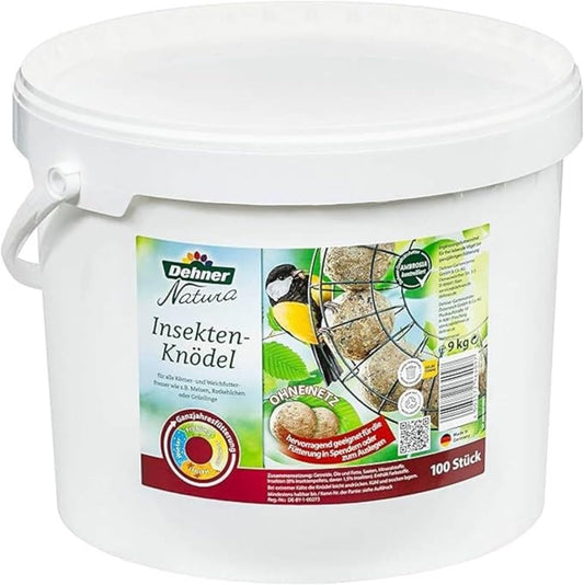Dehner Natura Premium Meisenknödel Ohne Netz, Insektenknödel, Ganzjähriges Wildvogelfutter Proteinreich / Energiereich, Im Eimer, 100 Stück Je 90 G (9 Kg)