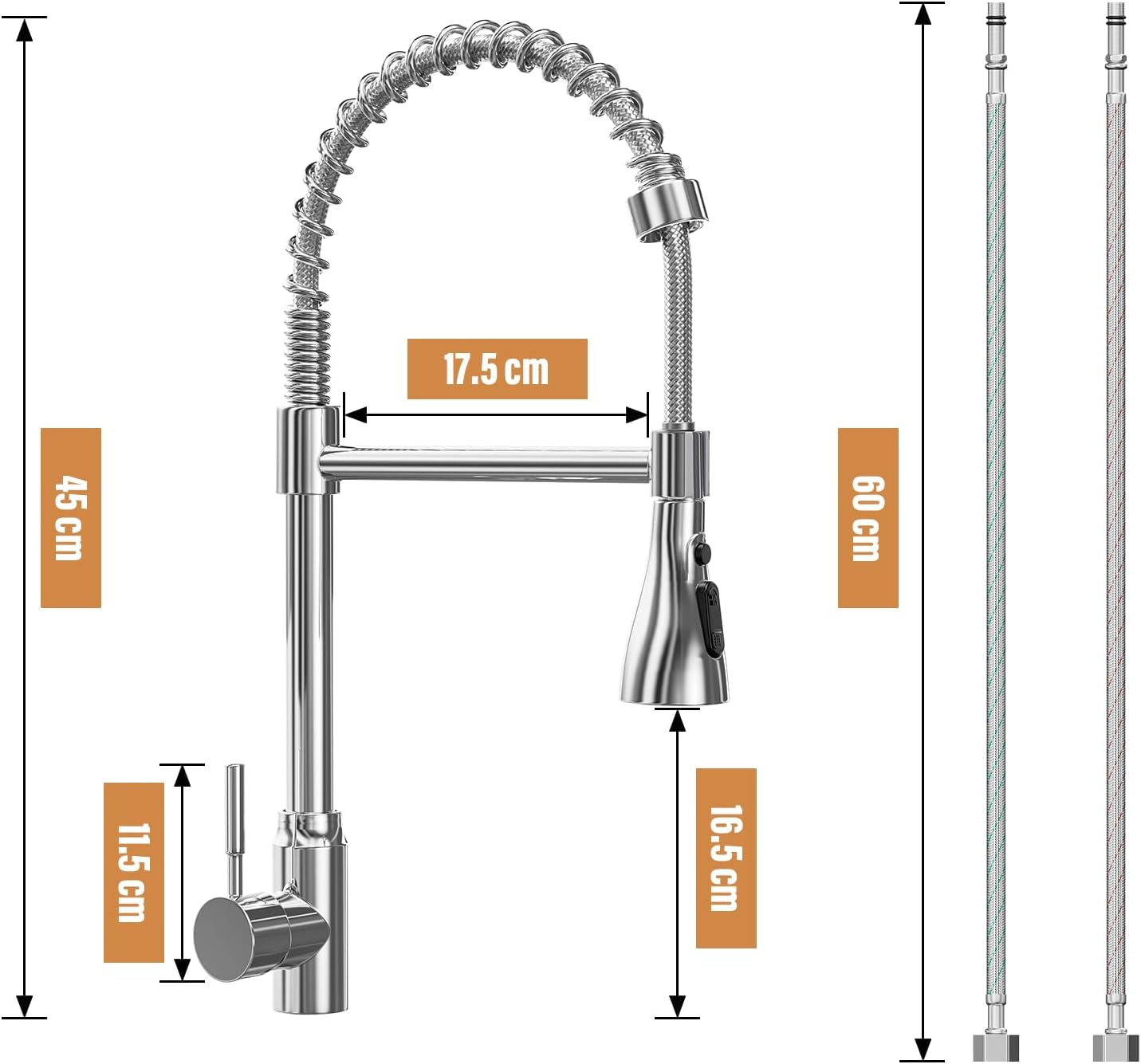 Wasserhahn Küche, Küchenarmatur, Hohem Bogen Einhebelmischbatterie Mischbatterie Küche Mit 360° Schwenkbar Und Zwei Sprühmodi, 1-Loch-Deckmontagearmatur Chrom Spiralfeder Spültischarmatur
