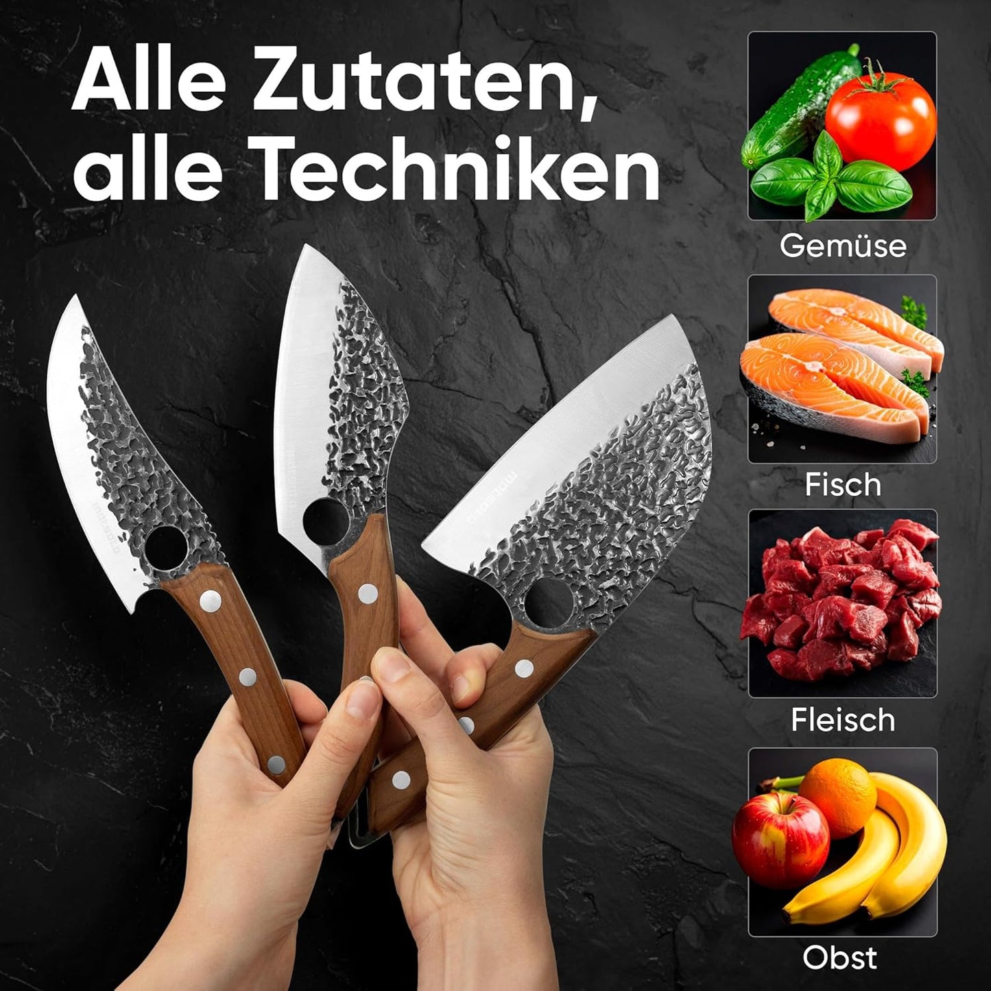 Matsato Messerset 3-Teilig | Scharfes Küchenmesser Set, Vielseitige Messer Für Fleisch, Fisch & Gemüse, Ergonomischer Griff, Ideal Für BBQ