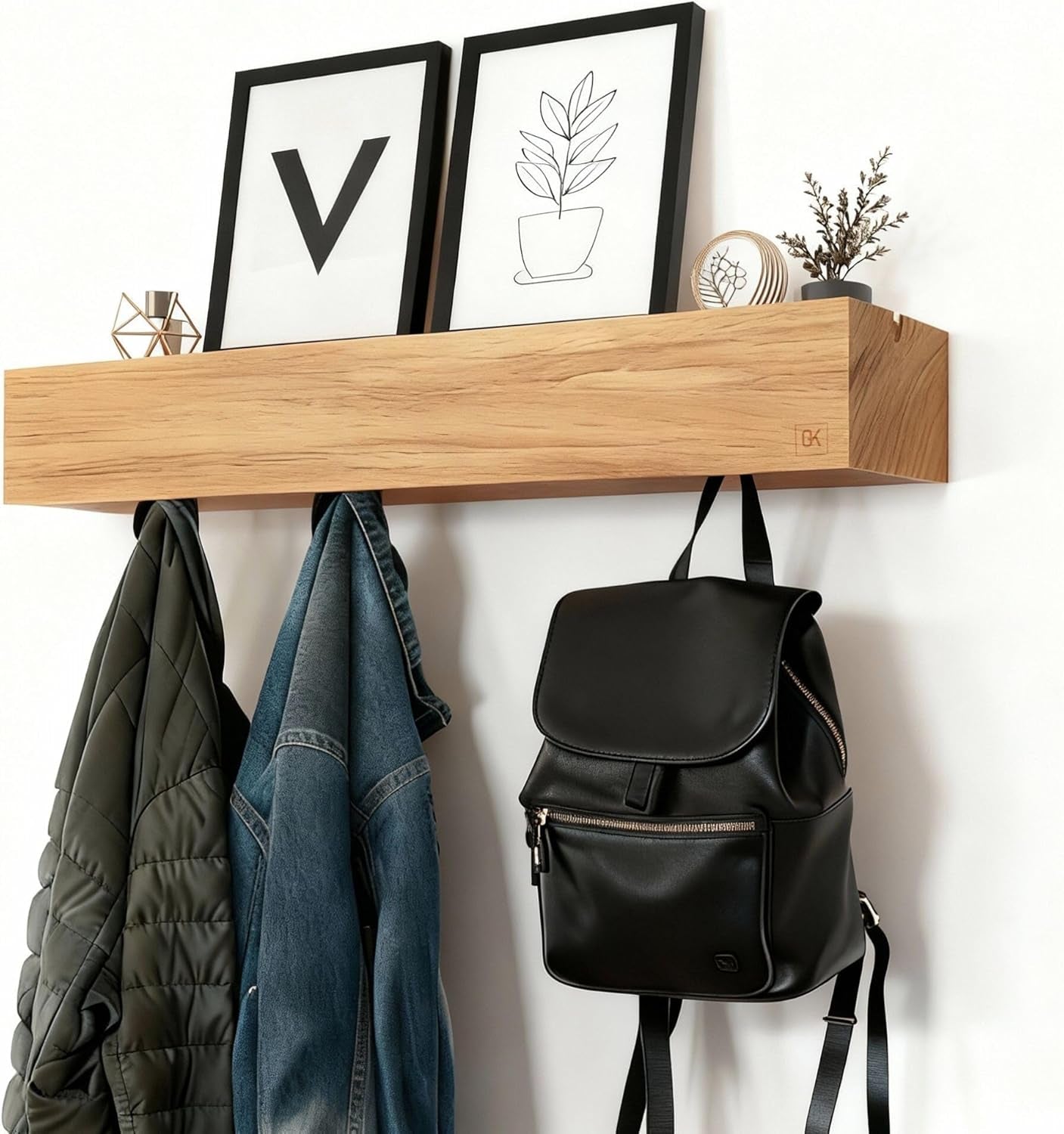 Design Wandgarderobe Aus Holz – Versteckte Haken & Ablage – Minimalistisches Regal Aus Eiche Für Flur, Wohnzimmer Oder Büro (Modern, 5 Haken)