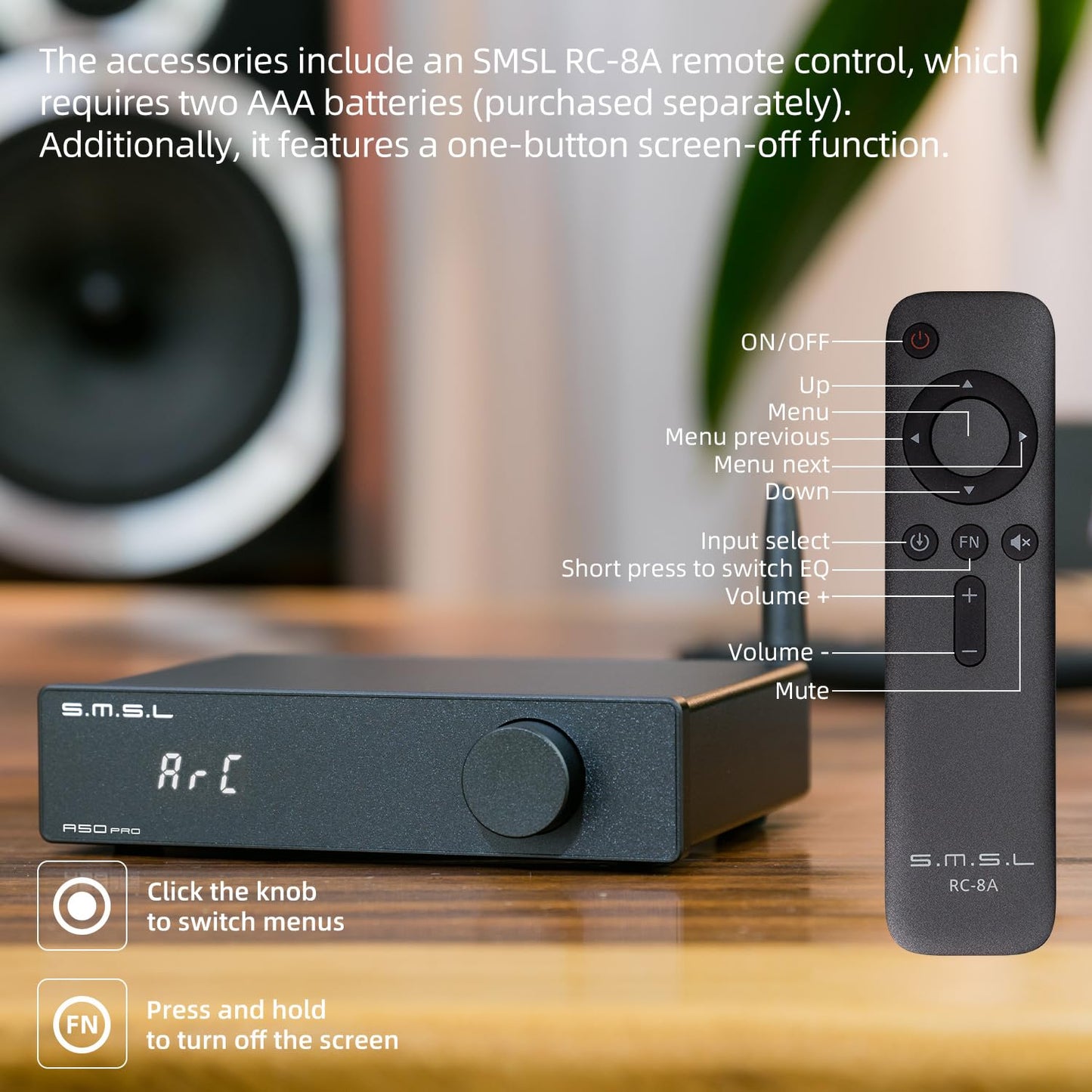 S.M.S.L A50 PRO Hifi-Leistungsverstärker, Hoch-/Tiefpassfilter 2.1-Kanal, Infineon'S MA12070P Chip, Bluetooth 5.0/USB/HDMI/AUX Eingang Passiver Subwoofer Mit Regelbarer Lautstärke (A50 PRO)