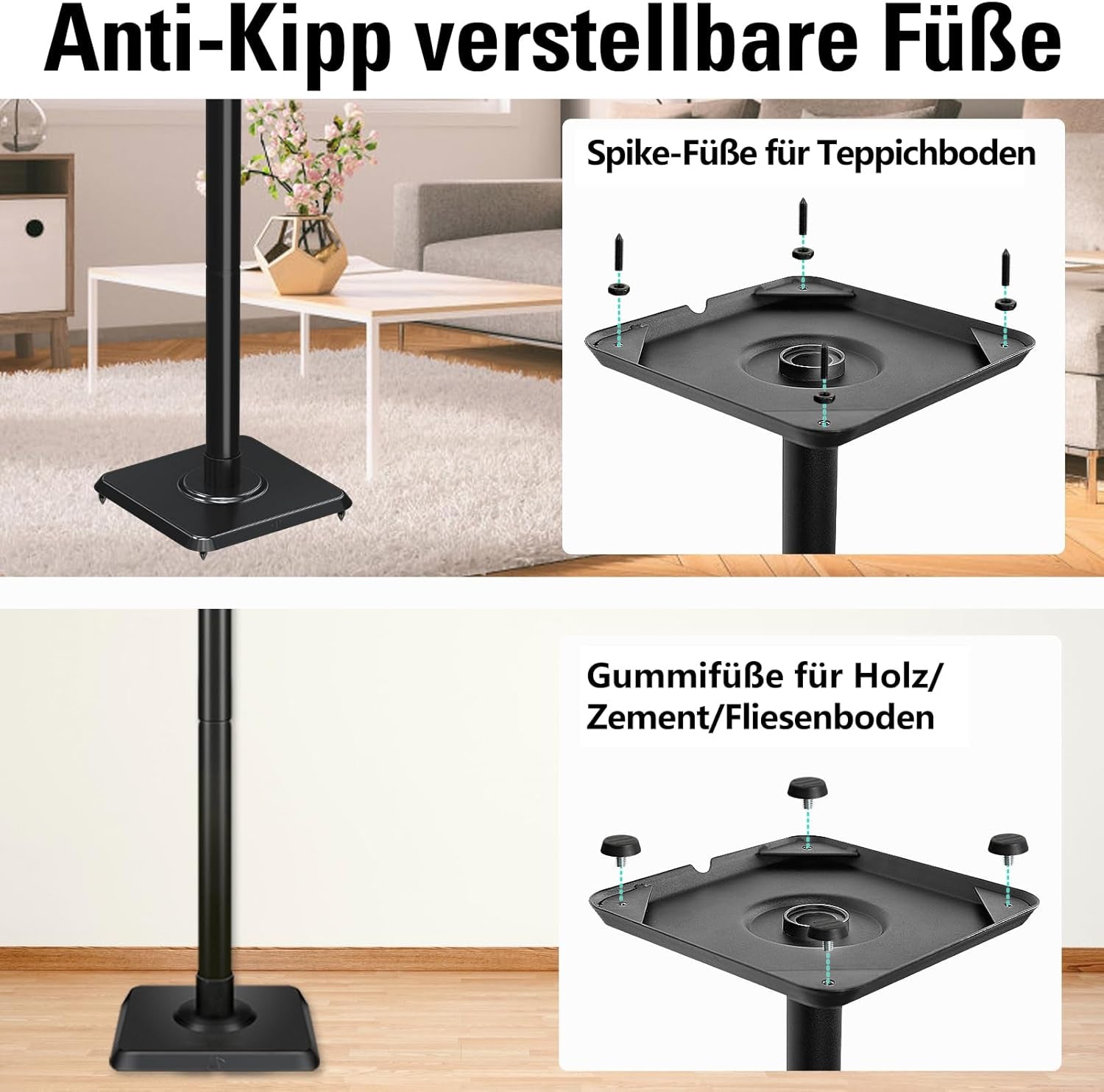 Mounting Dream Lautsprecherständer Höhenverstellbar Für Satelliten Bis Zu 5KG, 2Er-Set Bodenständer