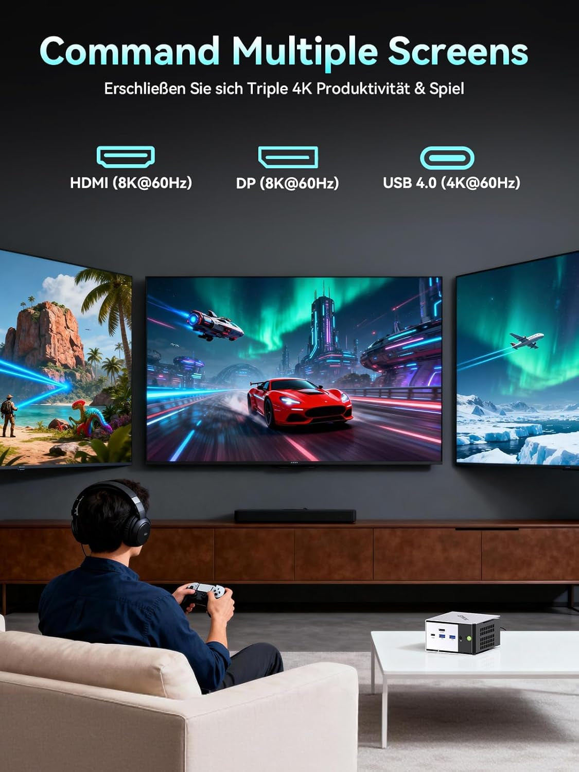 Gmktec AMD Mini Gaming PC Ryzen 5 Pro 6650H(Beats 5825U/7430U 6K/12T) Mini-Pc M8 16GB DDR5 6400, 1TB M.2 SSD, Mit Oculink|Dual 2.5G Lan|Wifi6E|Triple 8K Display, Micro PC Für Büro/Gaming/Zuhause