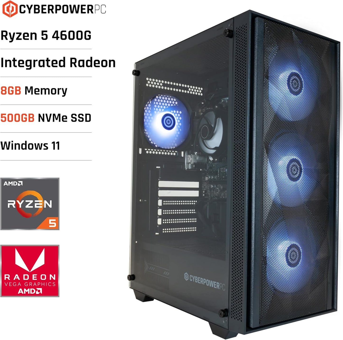 CYBERPOWERPC Regiment Gaming-Pc - AMD Ryzen 5 4600G with Radeon Grafik, 8GB RAM, 500GB Nvme SSD, 450W PSU, Windows 11, Sylph RGB