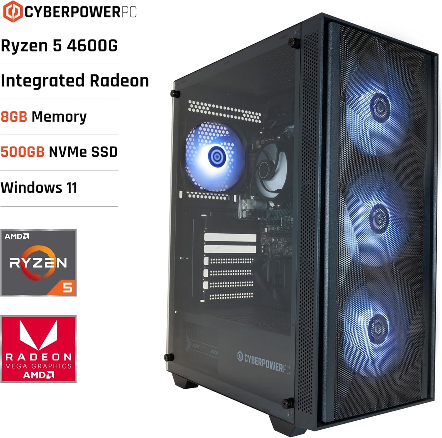 CYBERPOWERPC Regiment Gaming-Pc - AMD Ryzen 5 4600G with Radeon Grafik, 8GB RAM, 500GB Nvme SSD, 450W PSU, Windows 11, Sylph RGB