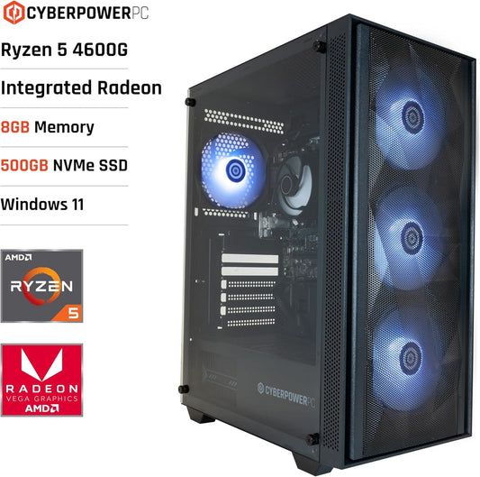 CYBERPOWERPC Regiment Gaming-Pc - AMD Ryzen 5 4600G with Radeon Grafik, 8GB RAM, 500GB Nvme SSD, 450W PSU, Windows 11, Sylph RGB