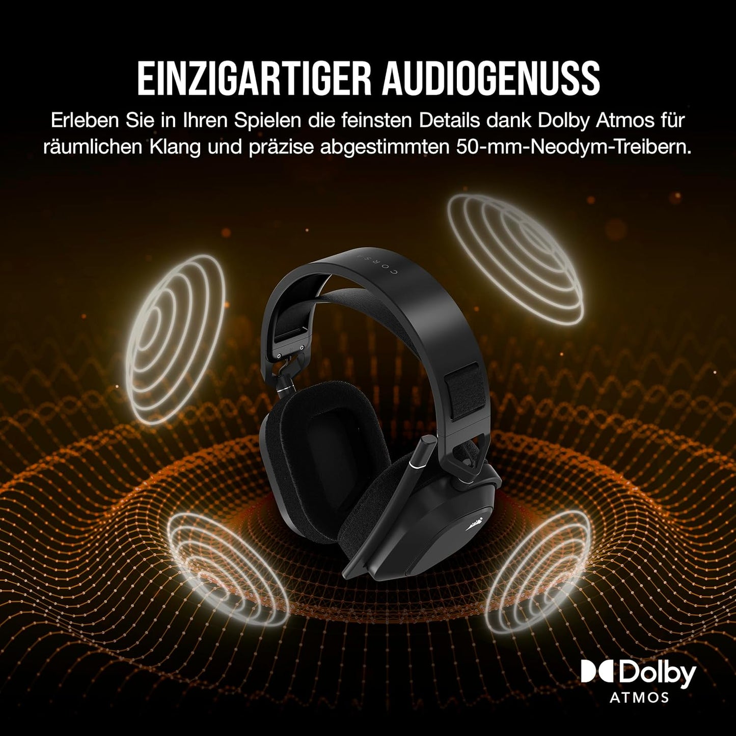 CORSAIR HS80 MAX WIRELESS Multiplattform-Gaming-Headset Mit Bluetooth – Dolby Atmos – Omnidirektionales Mikrofon – Icue-Kompatibel – PC, Mac, PS5, PS4, Switch, Mobil – Stahlgrau