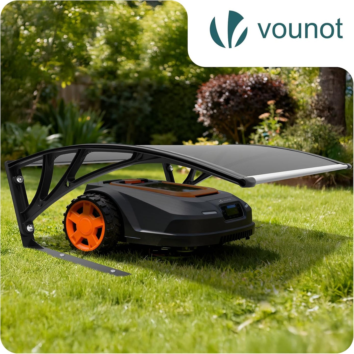 VOUNOT® Mähroboter Garage, Rasenmäher Rasenroboter Carport Überdachung Mit Metallfüßen, Wetterfest, Schutz Vor Laub, Uv-Schutz, 104×80×50 Cm, Grau