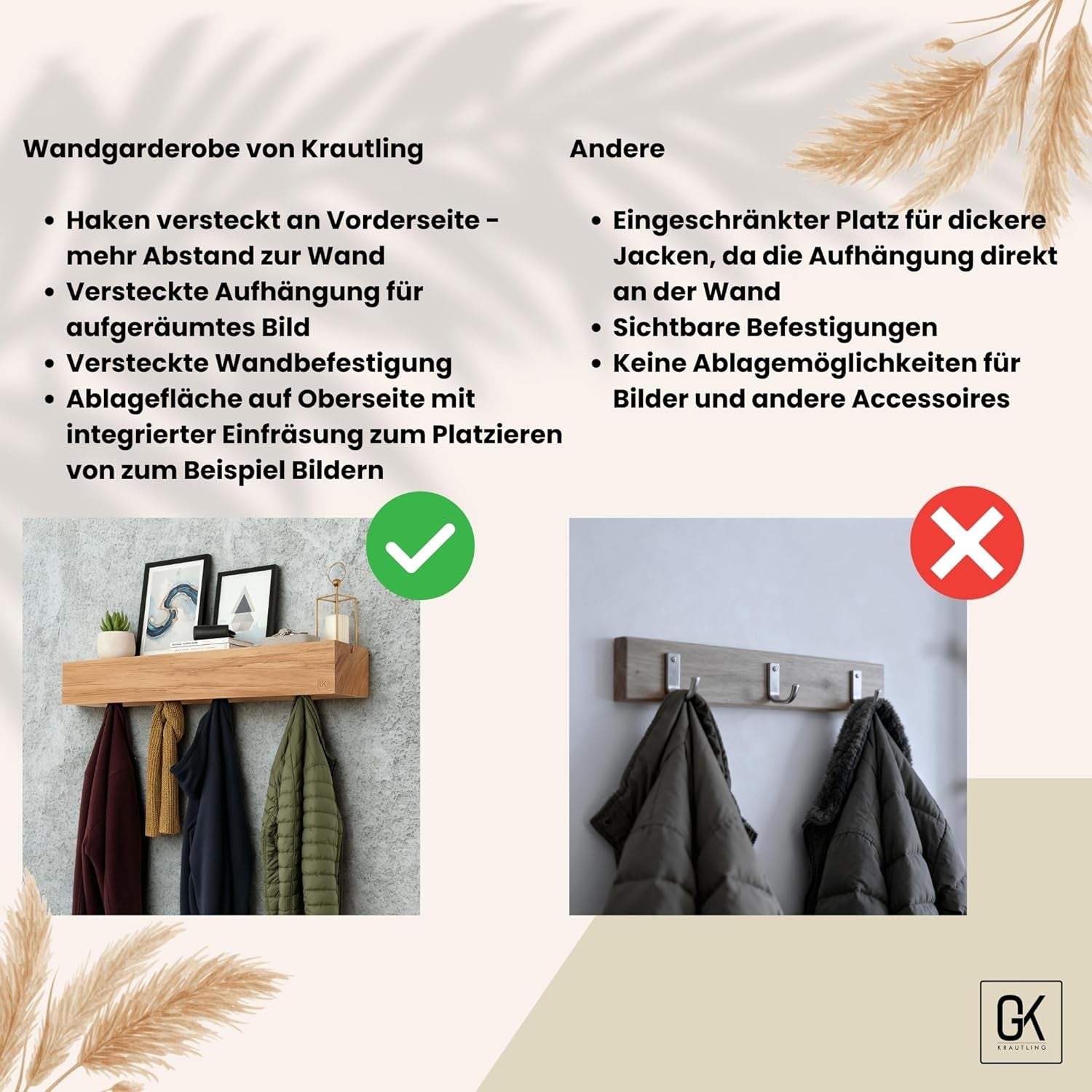 Design Wandgarderobe Aus Holz – Versteckte Haken & Ablage – Minimalistisches Regal Aus Eiche Für Flur, Wohnzimmer Oder Büro (Modern, 5 Haken)