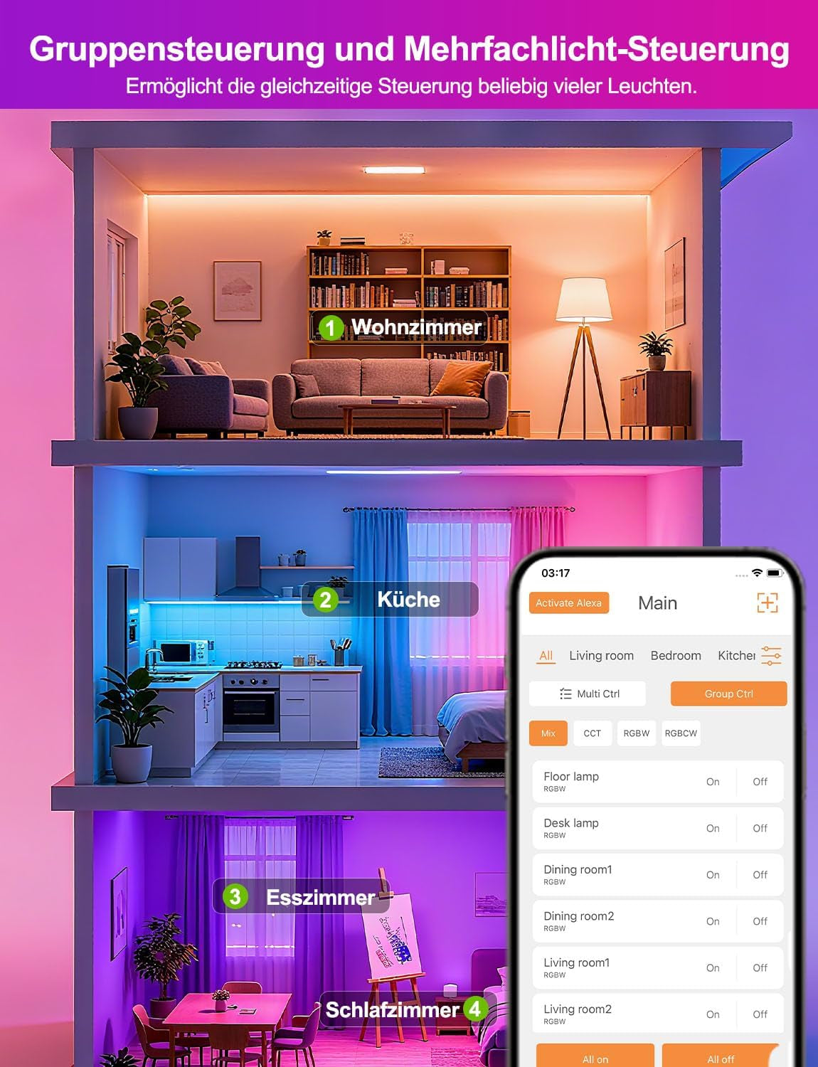 Ilc Alexa-Glühbirnen, Funktioniert Mit Alexa (Echo-Geräte Erforderlich), 12 W E27 Schraube, LED, Smart-Glühbirne, Farbwechsel, Farbtemperatur, Abstimmbar, 2700 K-6000 K + RGB (4 Stück)