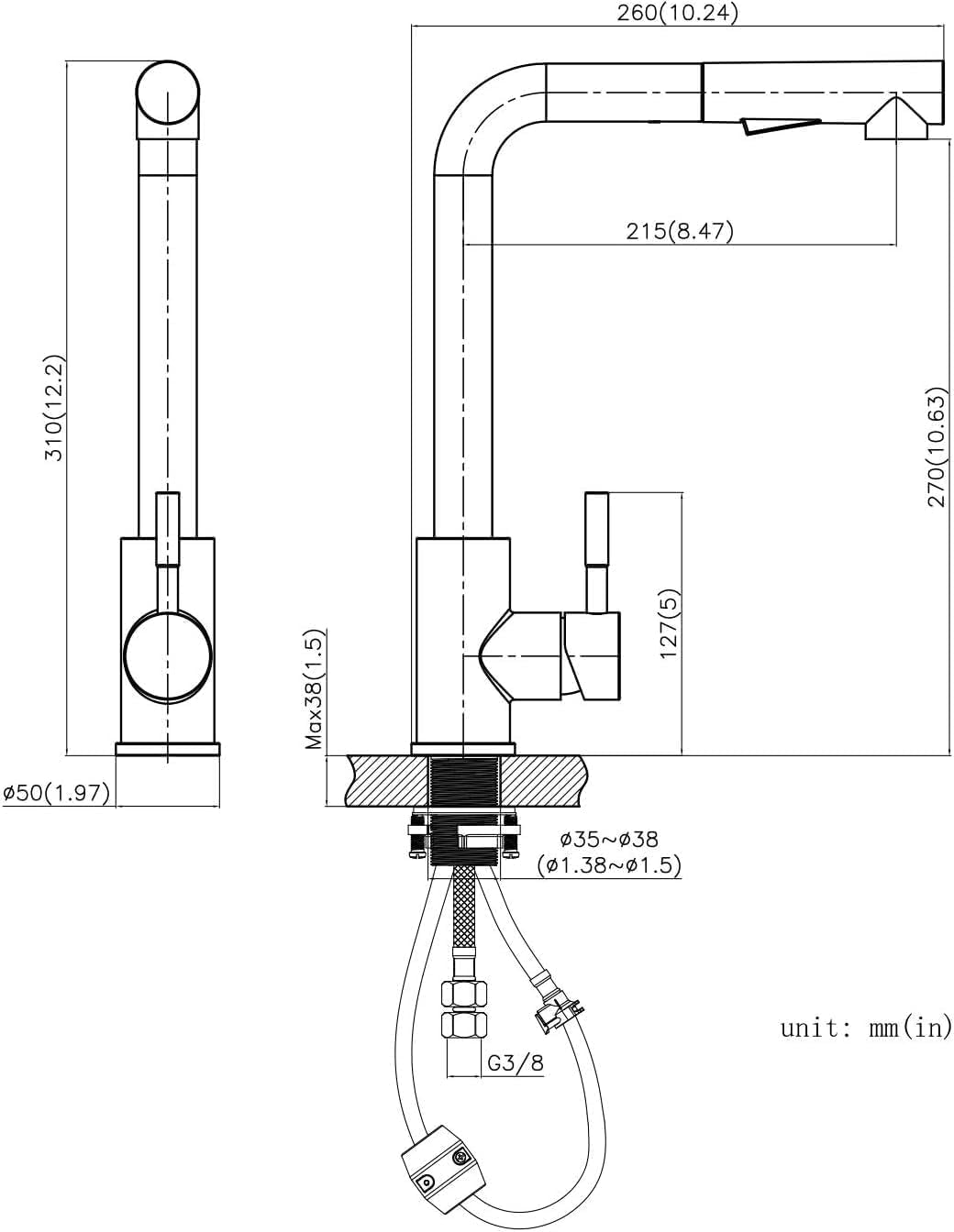 CECIPA Hochdruck Wasserhahn Küche Schwarz, Küchenarmatur Ausziehbar, Spültischarmatur Mit Brause Zwei Wasserstrahlarten, Armatur Küche 360° Schwenkbar, Mischbatterie Küche Edelstahl, X203B