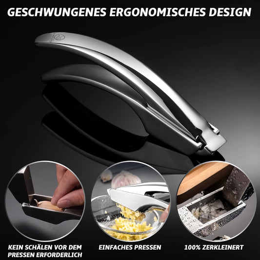 Knoblauchpresse Edelstahl Für Knoblauch & Ingwer - Kein Schälen Nötig | Leicht Zu Reinigende Knoblauchpresse Mit 5 Jahren Ersatzversprechen (Für Feines Knoblauchhack)