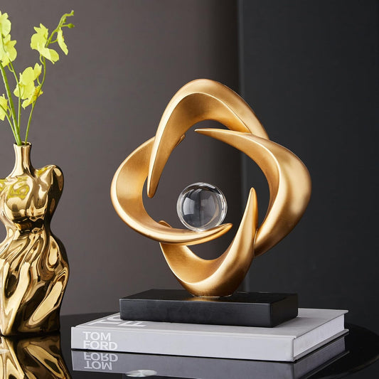 Abstrakte Kunst-Skulptur, Kunstharz, Gold, Dekorative Statue, Moderne Weiße Ornamente Für Wohnzimmer, Dekorativas Modernas Für Couchtisch/Eingang/Büro, Sammlerstücke (Gold)