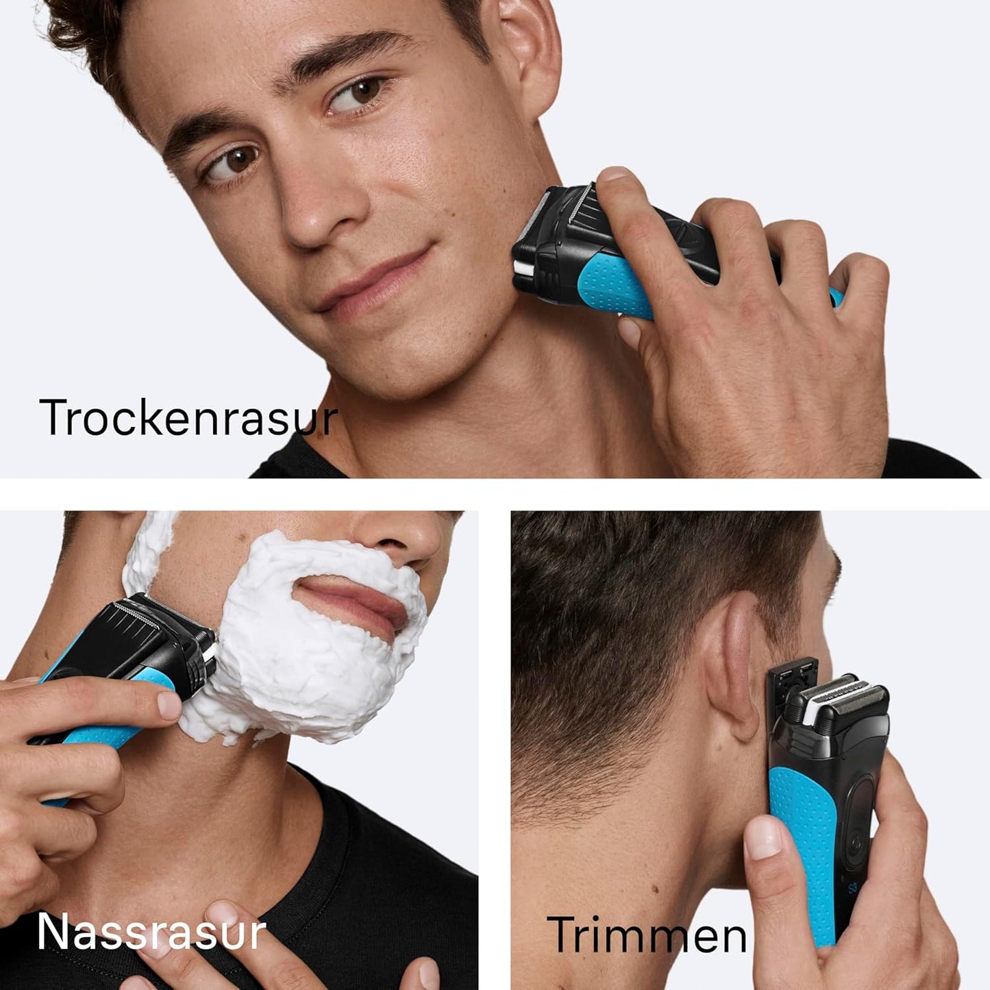 Braun Series 3+ Rasierer Herren Elektrisch, Elektrorasierer, 3 Flexible Klingen, Rasierapparat, Effizienter Microcomb Mitteltrimmer, Präzisionstrimmer, Nass- & Trockenrasierer Für Männer, 3040Si, Blau