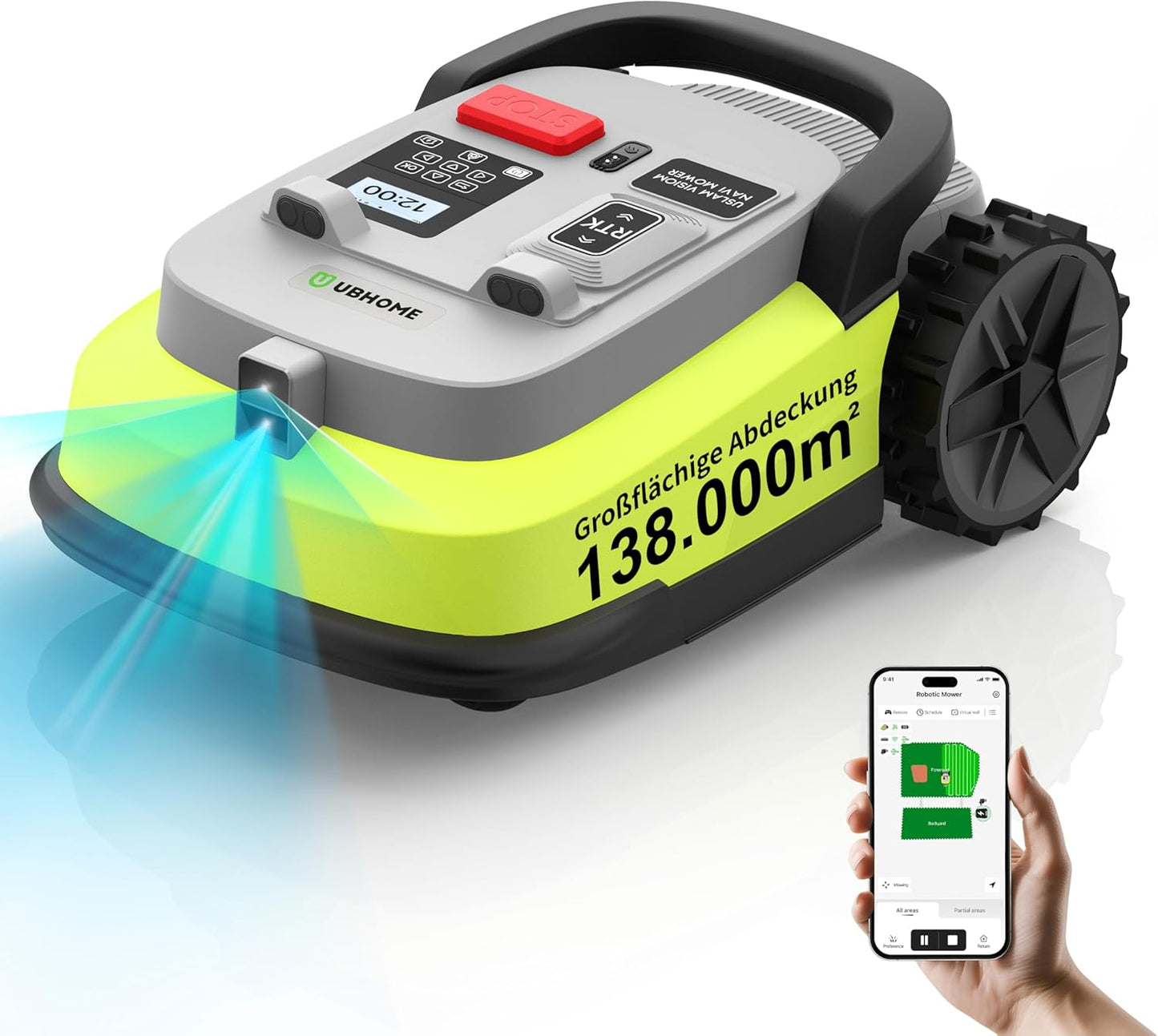 M10 Rasenmäher Roboter, Mähroboter Ohne Begrenzungskabel Für Rasenflächen Bis 1000M², Vision+Rtk Fusion-Mapping ,Smart-Navigation, Hindernisvermeidung, App-Steuerung