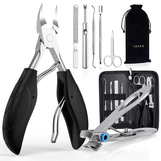 Profi Nagelschere Set, Edelstahl Maniküre Nagelknipser, Scharf Nagelknipser Für Dicke & Eingewachsene Fußnägel,7 Pcs Pediküre Set Nagelschere Fussnägel Mit Nagelzange & Nagelhautschere,Schwarz