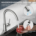 FORIOUS Wasserhahn Küche, Mischbatterie Armatur, Edelstahl, 360° Schwenkbar, Einhebel-Warm- Und Küchenarmatur, Edelstahl, Auslaufhöhe 238 Mm, Fingerzug