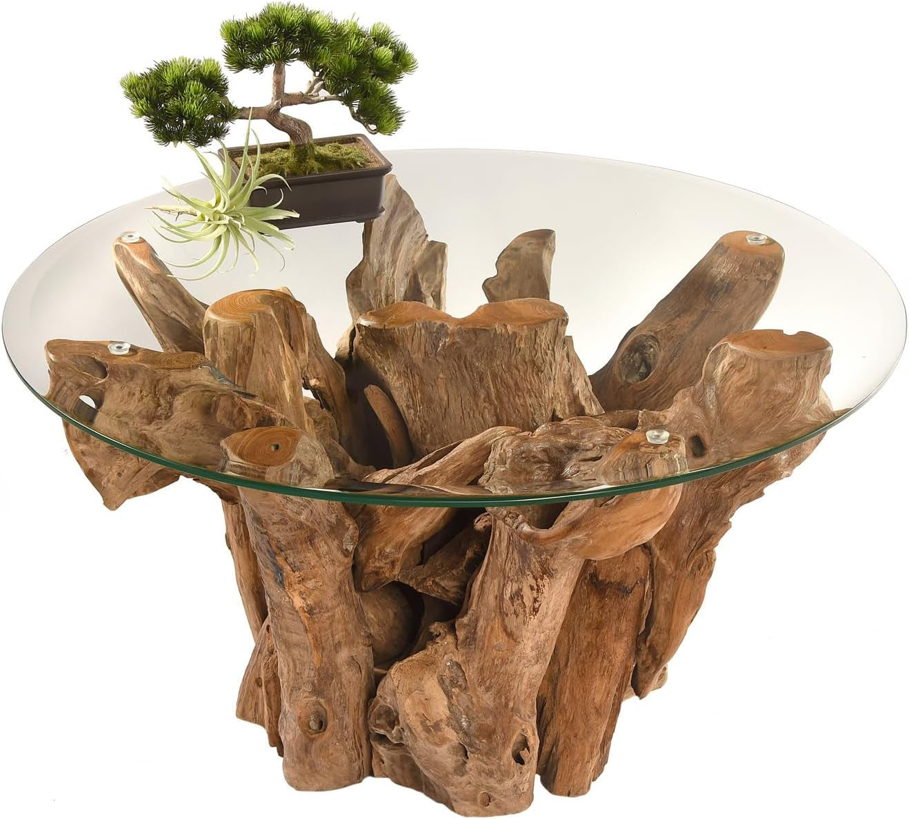 Koroba Couchtisch Sofatisch Wurzelholz Wohnzimmertisch Mit Glasplatte