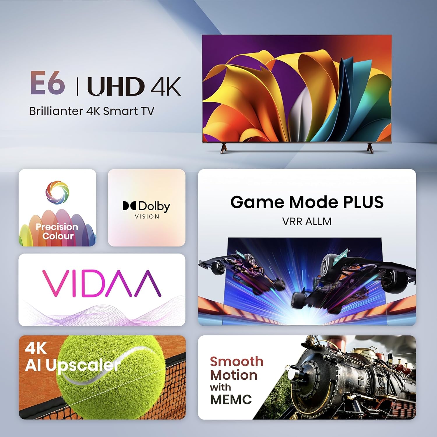 Hisense 43E6NT 108Cm (43 Zoll) Fernseher, 4K UHD Smart TV, Precision Colour, HDR, Dolby Vision, 60Hz, Triple Tuner DVB-C/S/S2/T/T2, Wifi, HDMI 2.1, Bluetooth, Alexa Built-In, Schwarz, [2024]