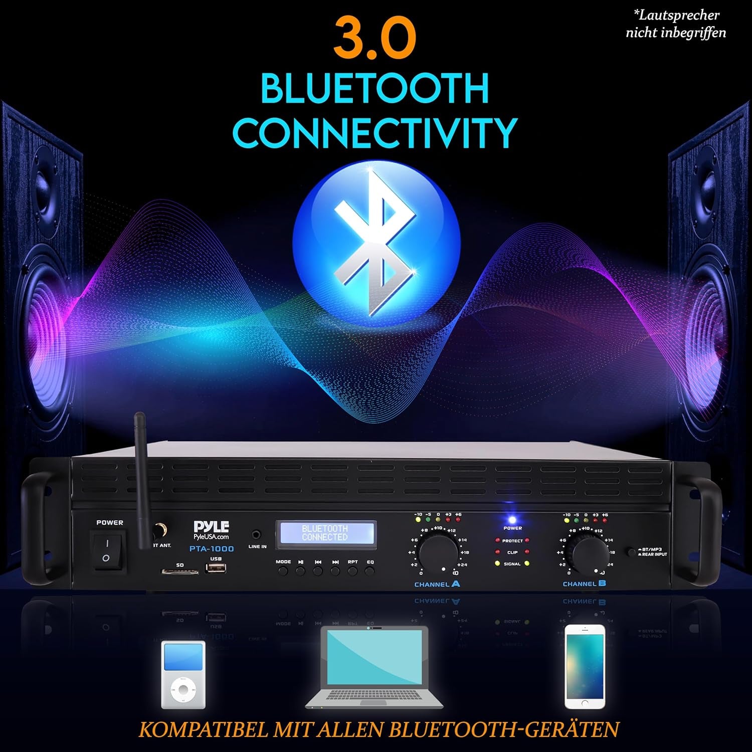 Pyle Verstärker, Mini Verstärker, 2000W- Bluetooth, Amplifier, Stereo, Audio - Rackmount- 2 Kanal Mit TRS XLR- Eingang, LCD, Brückenmodus, Stereo Receiver, Kabellos