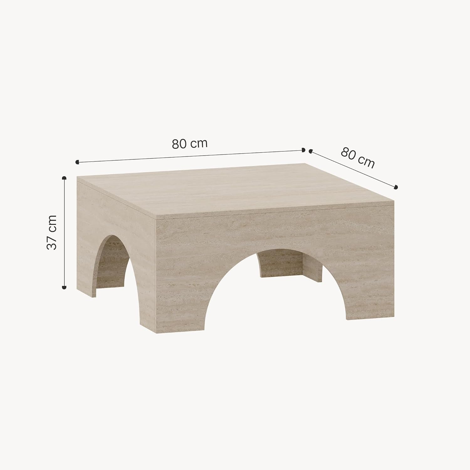 [En.Casa] Couchtisch Vivatka Wohnzimmertisch Beistelltisch 80 X 80 X 37 Cm Sofatisch Quadratisch Kaffeetisch Travertin