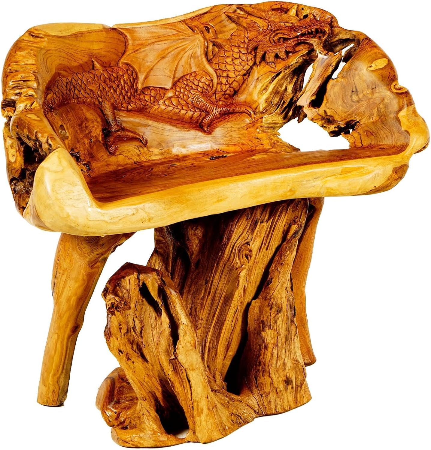 Windalf Massiver Gartenstuhl Mit Drachen NACHTSCHATTEN 80 Cm Holz-Hocker Handarbeit Wurzelholz