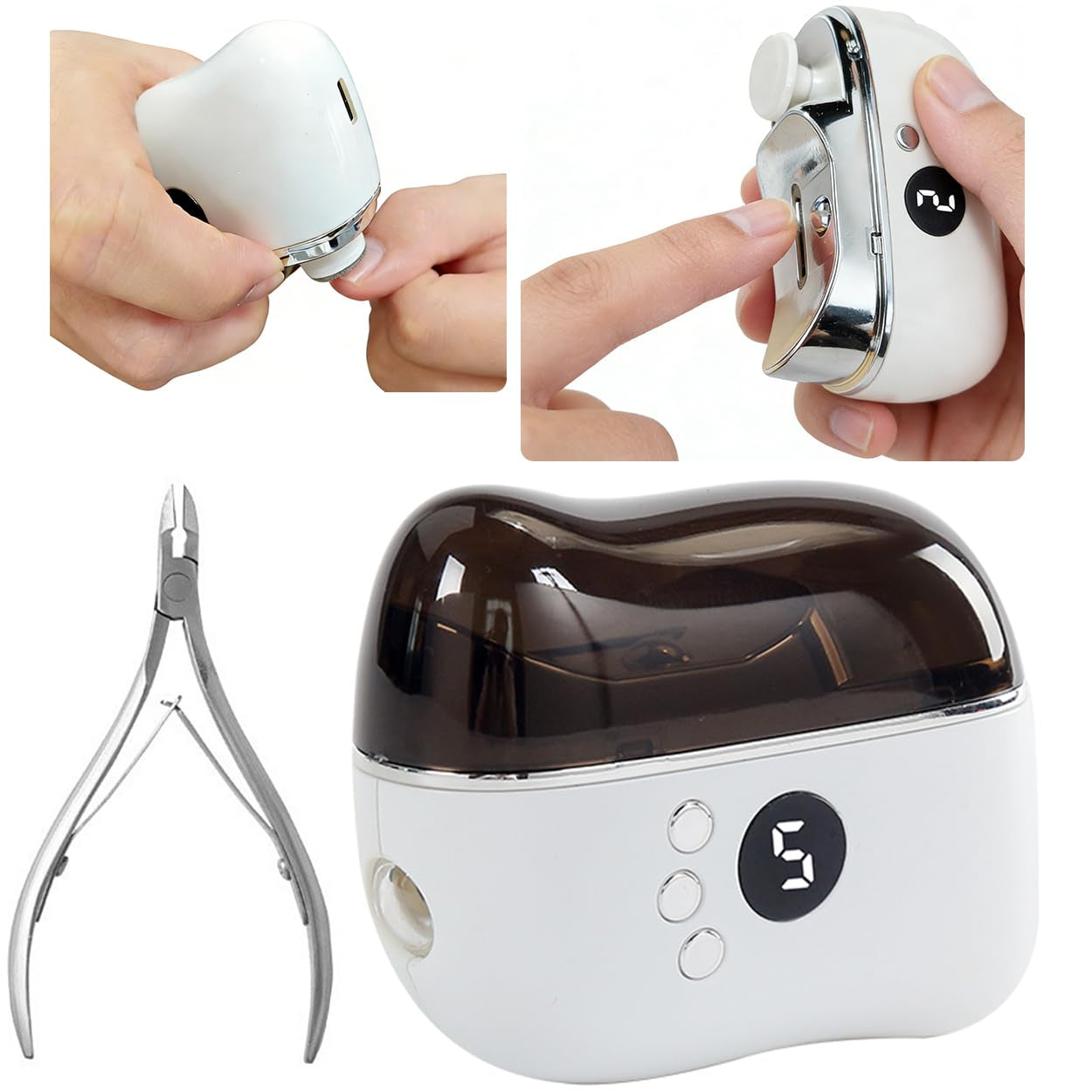 Elektrischer Nagelschleifer +Adlerknipser Set - 3-In-1 Mit Integriertem Purpurlicht, 3 Geschw, Leise - Inkl. Staubauffang, Alloy-Scheiben, Für Maniküre/Pediküre、Dicke、Spröde Nägel & Die Ganze Familie