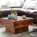 Finebuy Couchtisch 57,5X57,5X30 Cm Sheesham Massivholz Sofatisch Quadratisch, Design Wohnzimmertisch Kaffeetisch Massiv, Kleiner Tisch Wohnzimmer Modern Braun