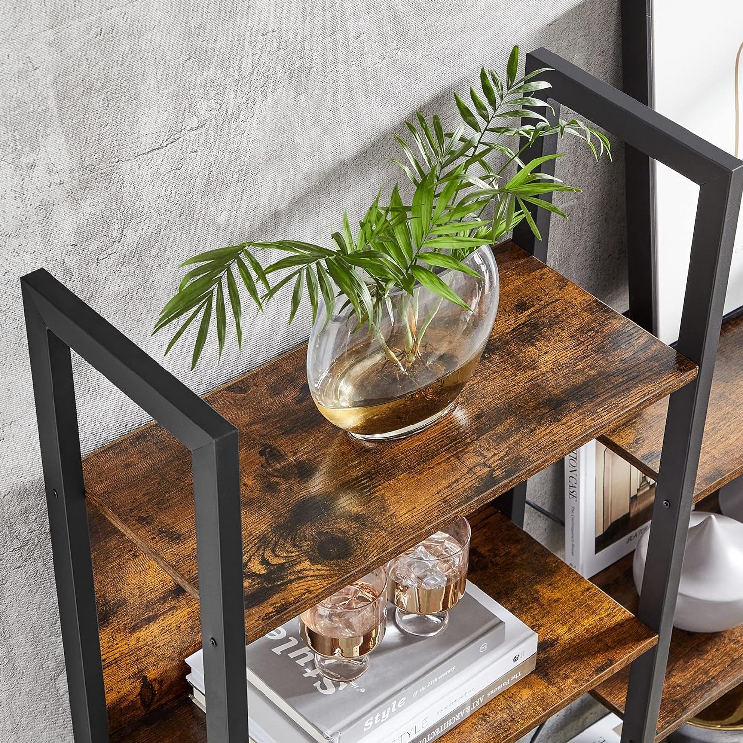 VASAGLE Bücherregal, Standregal Mit 14 Ablagen, Regal Mit Metallrahmen, Für Wohnzimmer, Arbeitszimmer, Büro, Industrie-Design, 24 X 158 X 166 Cm, Vintagebraun-Tintenschwarz LLS107B01