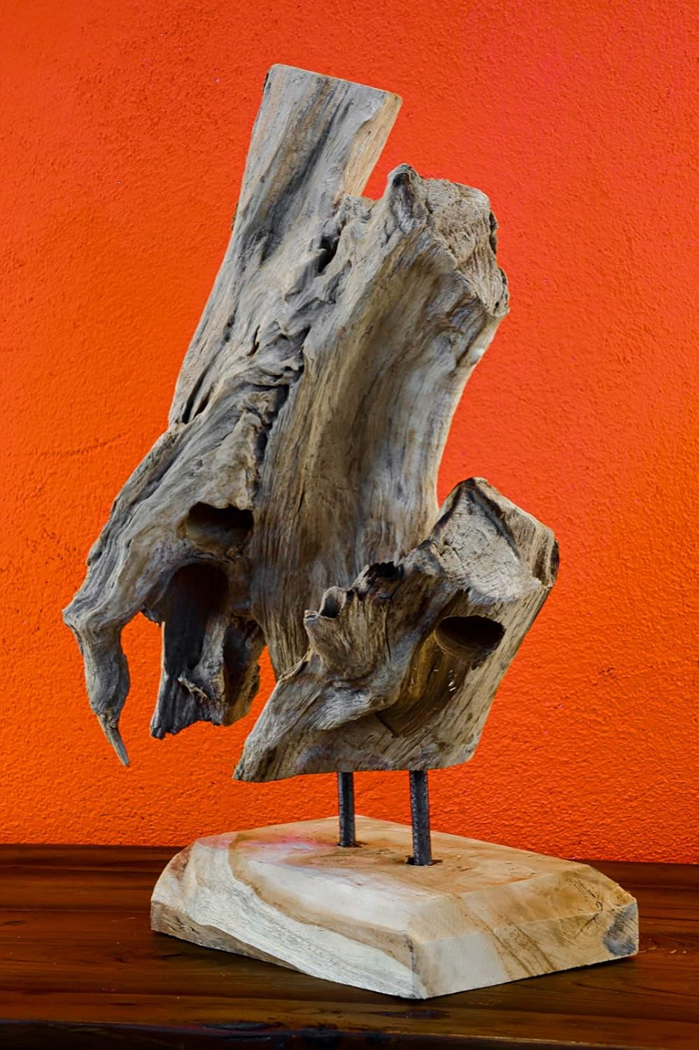 Kinaree Wurzelholz Flaschenständer M/XL/XXL - Wein Flaschenhalter Aus Teak Holz - Rustikale Dekoration in Modernem Design (M)