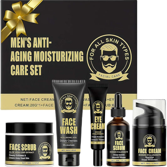 Gesichtspflege Set Für Männer, 5-Teilig – Reinigungsgel, Peeling, Serum, Augencreme & Gesichtscreme – Hautpflege Geschenkset Für Herren, Ideal Zum Geburtstag & Vatertag, Mens Skin Care