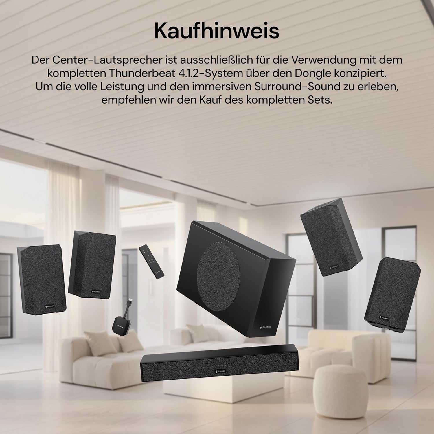 Thunderbeat 4.1.2 – Kabelloses Dolby-Atmos Surround-System Mit Subwoofer, 720 W Leistung, 4 Wireless-Rear-Lautsprecher, 360°-Dome-Sound, <30 Ms Latenz – Heimkino-Sound Für Projektoren