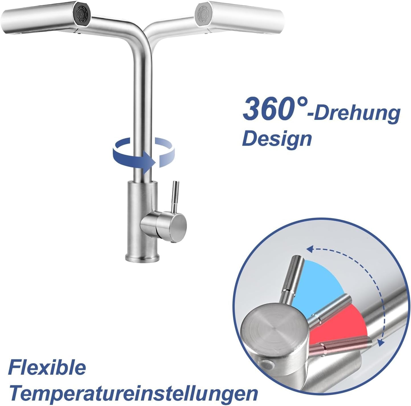 Wasserhahn Küche Ausziehbar, Hochdruck Küchenarmatur 360° Drehbar, Mischbatterie Spültischarmatur Mit Brause 4 Modus, Herausziehbarer Armatur Küche (Edelstahl)