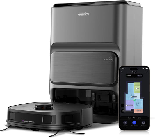 Eureka J12 Ultra Roboterstaubsauger Mit Wischfunktion (Selbstentleerung, Wasch- Und Trocknung), 5000Pa Saugkraft, Rotierende Wischfunktion, Dual-Lidar Navigation, 3D Ki-Hindernisvermeidung