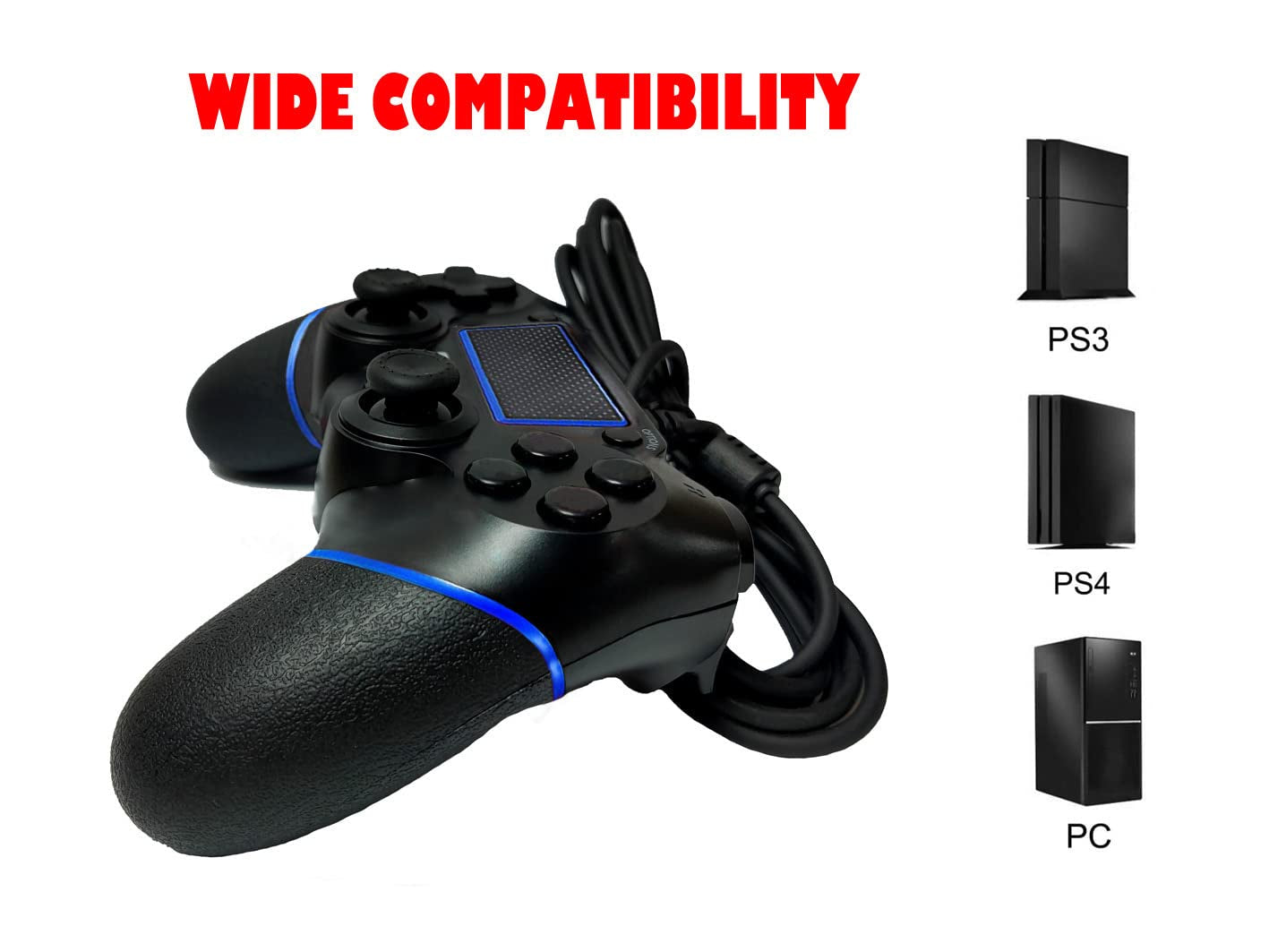 Intckwan Kabelgebunden Game Controller Für PS-4 / Pro/Slim/Laptop/Pc(Win7/8/10), Wired Gamepad Joystick Mit Vibration Und Anti-Rutsch-Griff, Ergonomie(Blau)