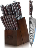 SHAN ZU Messerset 16 Teilig, Japanisches Küchenmesser Set Mit Block, Ultrascharfes Messerset Für Die Küche Mit Block, Professionelles Kochmesserset Mit Schärfer