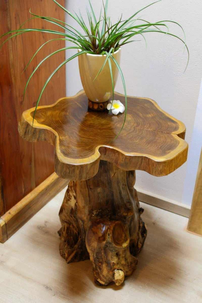 Kinaree Holz Beistelltisch ALOR Setar - Durchmesser Ca. 50-55Cm Beistelltisch Aus Teak Massivholz in Rustikaler Optik, Mit Tischplatte Aus Wurzelholz Baumscheibe (50X50X50Cm)