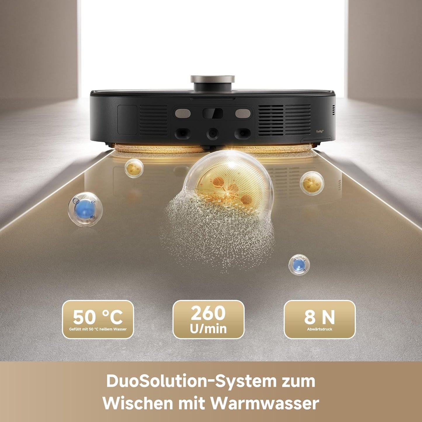 Mova V50 Ultra Complete Saugroboter Mit Wischfunktion 24.000 Pa, 6Cm Hindernisüberwindung, Liftable Navigation+Rgb AI+LED, 80℃ Heißwasserwäsche & 63℃ Selbsttrocknung, Duosolution System, Tricut Bürste